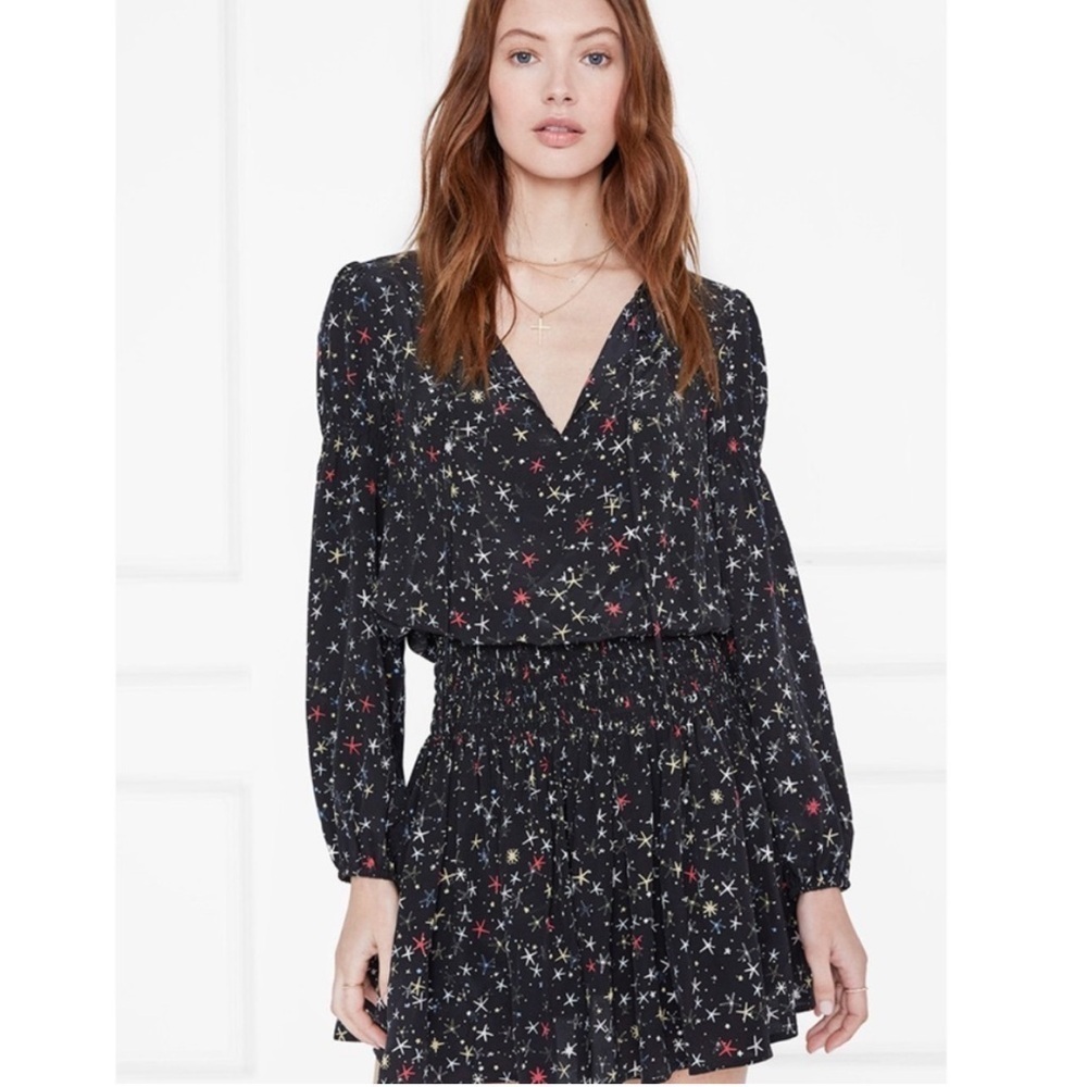 ANINE BING Martha Silk Stars Mini Dress